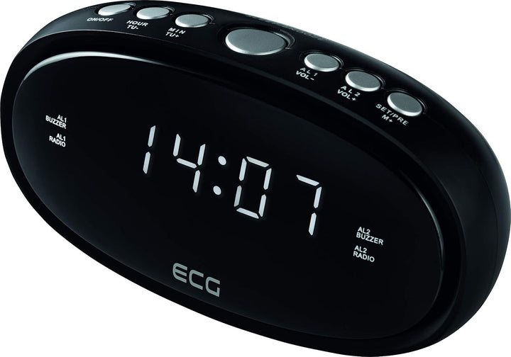 ECG RB 010 Black Radiowecker – FM Tuner; 10 Vorwahlen; Digitale Uhr/Wecker; Wecken durch Radio/Wecke