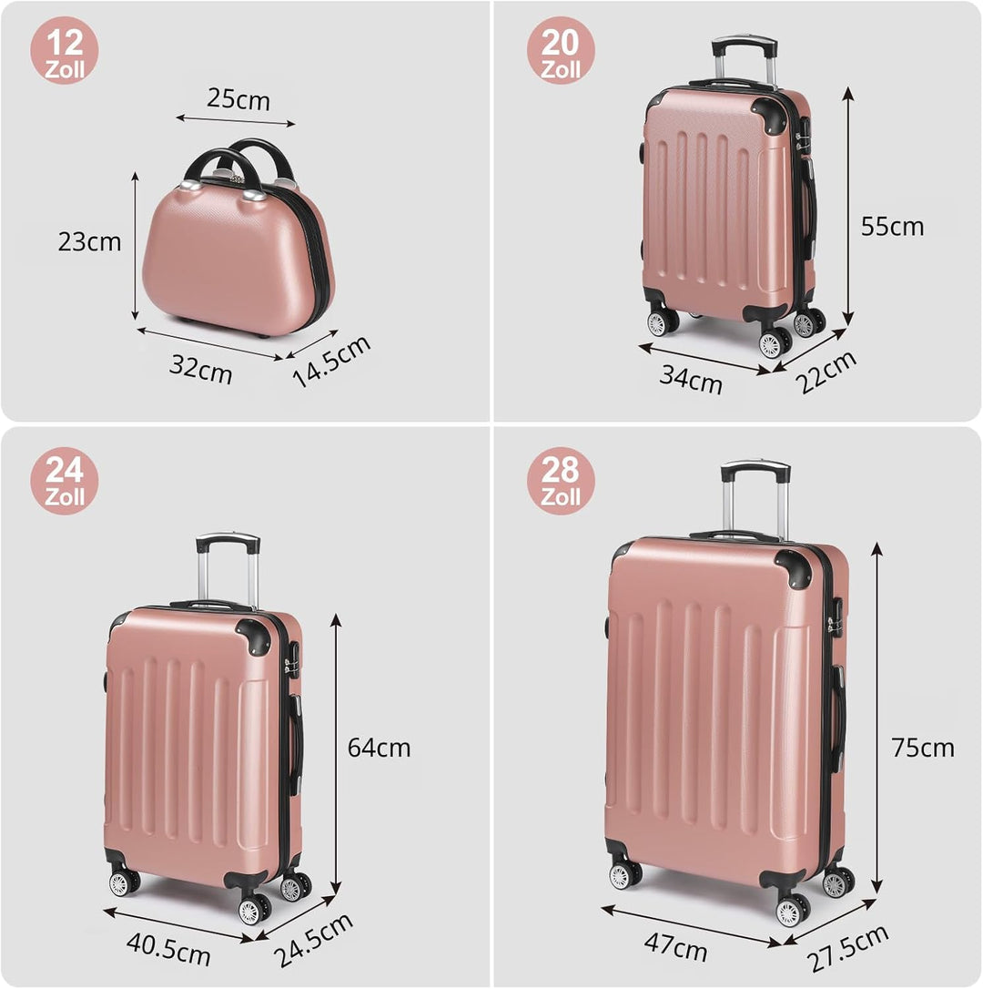 LALAHO Kofferset 4 teilig, Reisekoffer Set mit Kosmetikkoffer, Hartschalen Koffer Set aus ABS, Gepäc