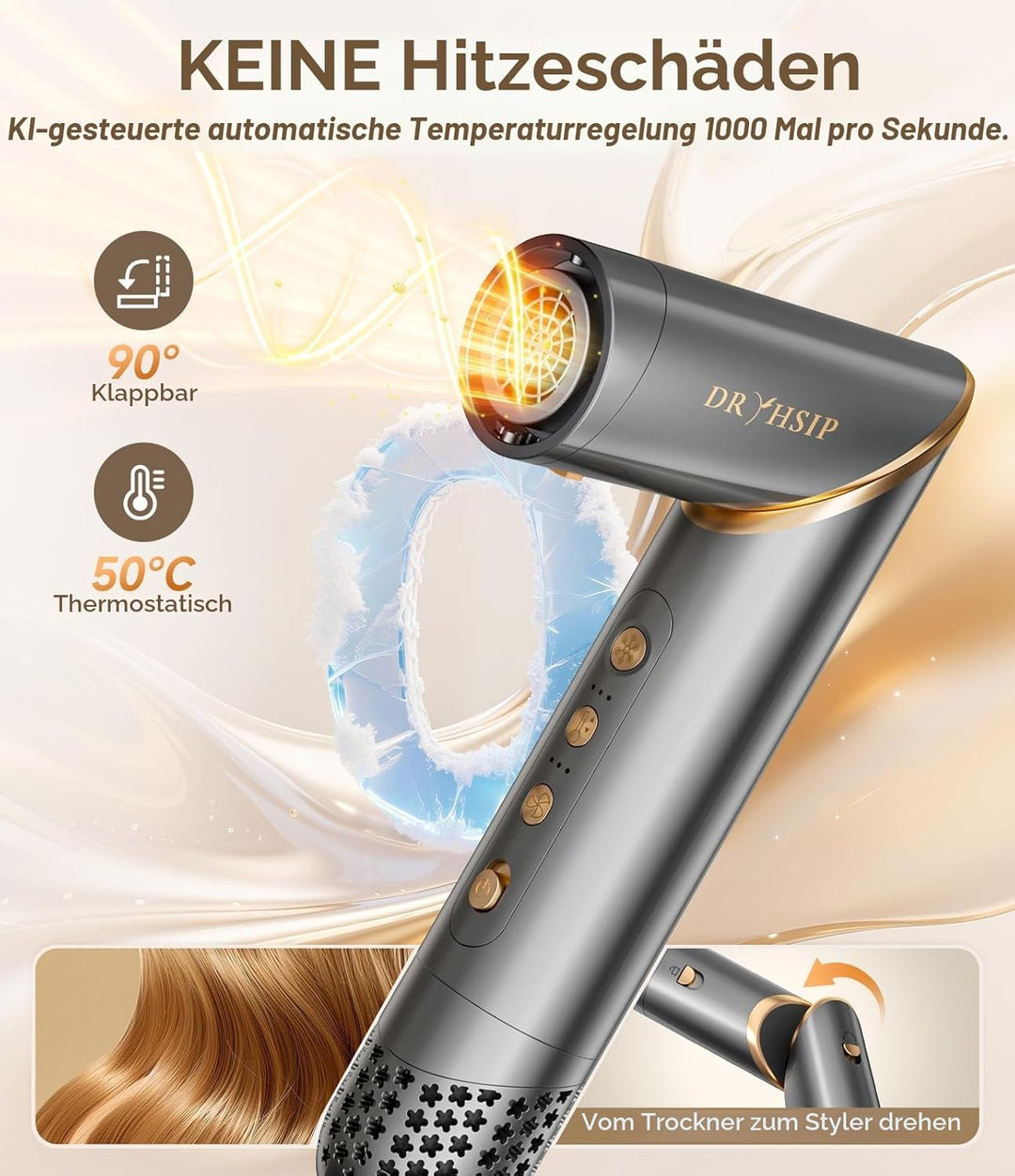 8 in 1 Hair Dryer Brush Set Air Hair Styler Curling Negative Ionic Foldable Hot Air Hair Dryer Brush