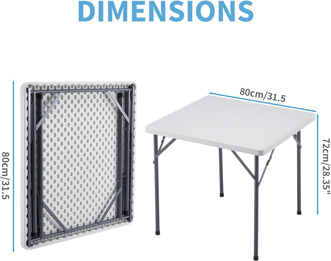 KAIHAOWIN Klapptisch Esstisch 80x80cm Quadratischer Gartentisch Weiss Flohmarkttisch Wetterfest für