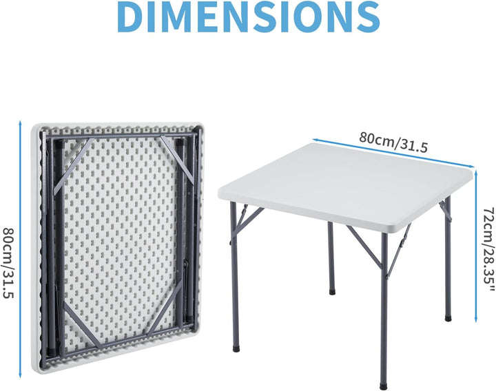 KAIHAOWIN Klapptisch Esstisch 80x80cm Quadratischer Gartentisch Weiss Flohmarkttisch Wetterfest für