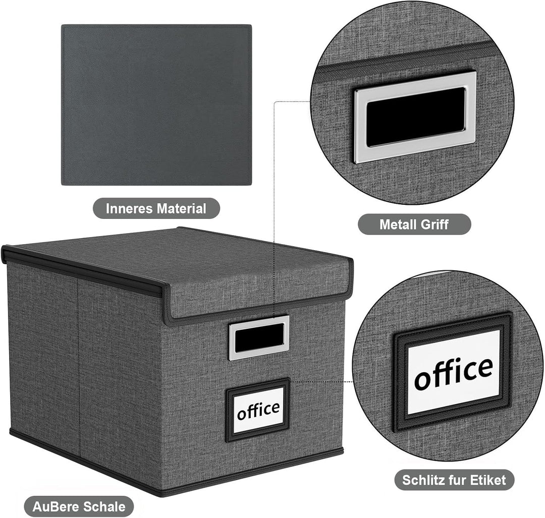 FINEW Faltbare Aufbewahrungsbox mit Deckel, Stilvolle Aufbewahrungsbox in Leinenoptik, 38.5 × 33 × 3