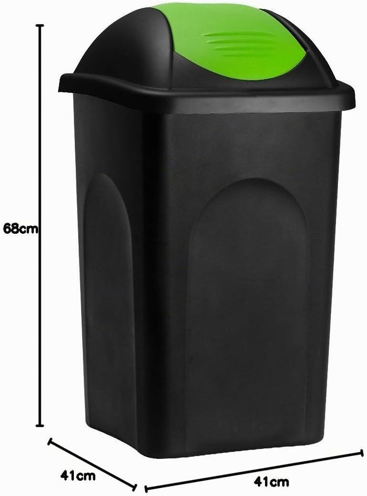 Stefanplast® Mülleimer mit Schwingdeckel, 60 Liter Schwarz/Grün, Schwarz/Grün