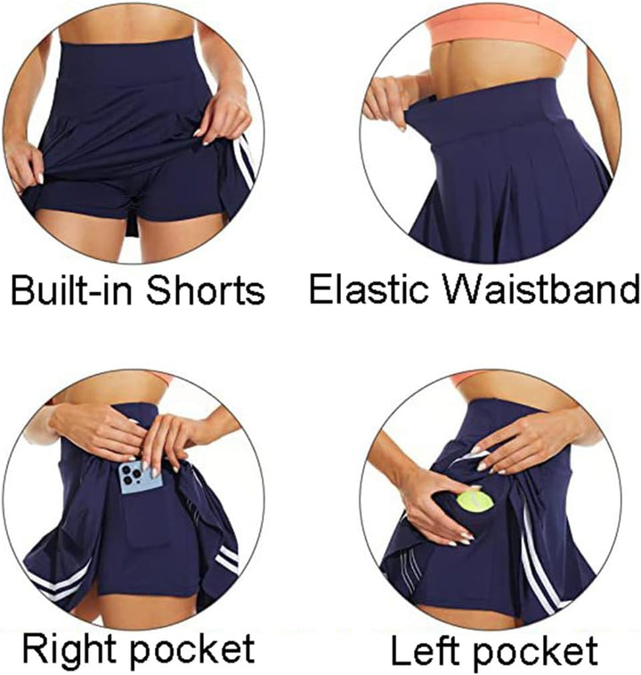 ThreeH Frauen hohe Taille plissiert Tennisrock Built-in Futter Shorts Mädchen Schule Uniformen Skate