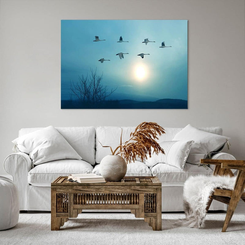 Bilder auf Leinwand 100x70cm Leinwandbild mit Rahmen Storch Vogel Natur Gross Wanddeko Bild Schlafzi