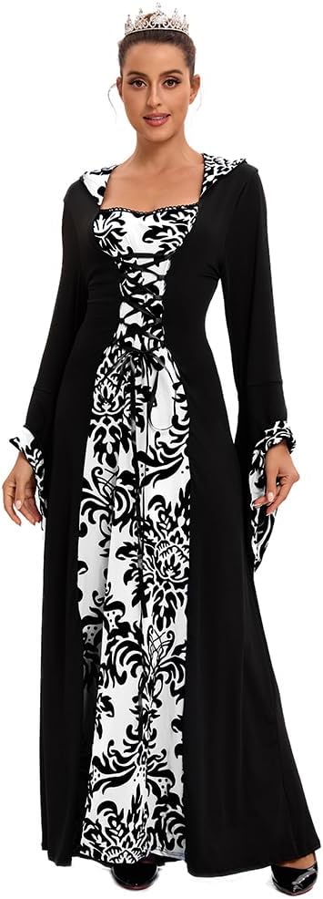Damen Retro Mittelalter Kleid mit Trompetenärmel, Mittelalterliche Viktorianischen Königin Kleider R
