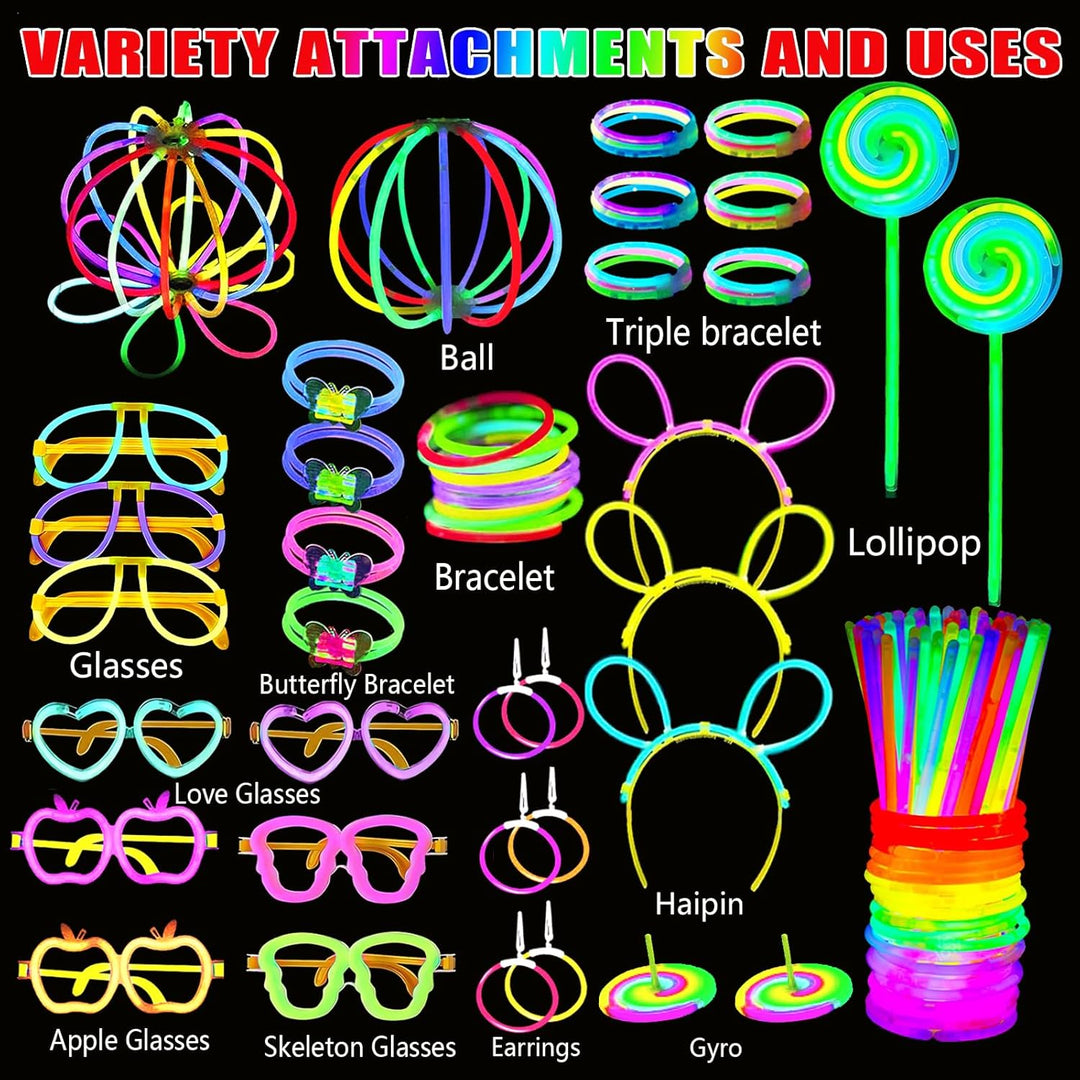 AQXONG 317 PCS Knicklichter Party Set, Fluoreszenz Leuchtendes Armband, Glow Sticks mit Verbinder, N
