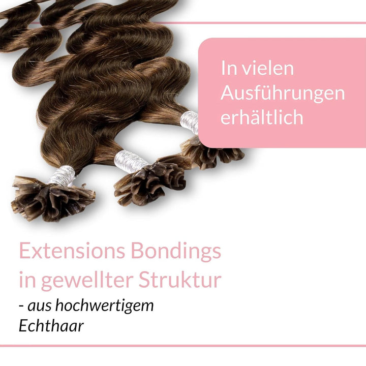 hair2heart Extensions Echthaar Bondings Gewellt - 25 Strähnen 1g 50cm 6/3 dunkelblond gold