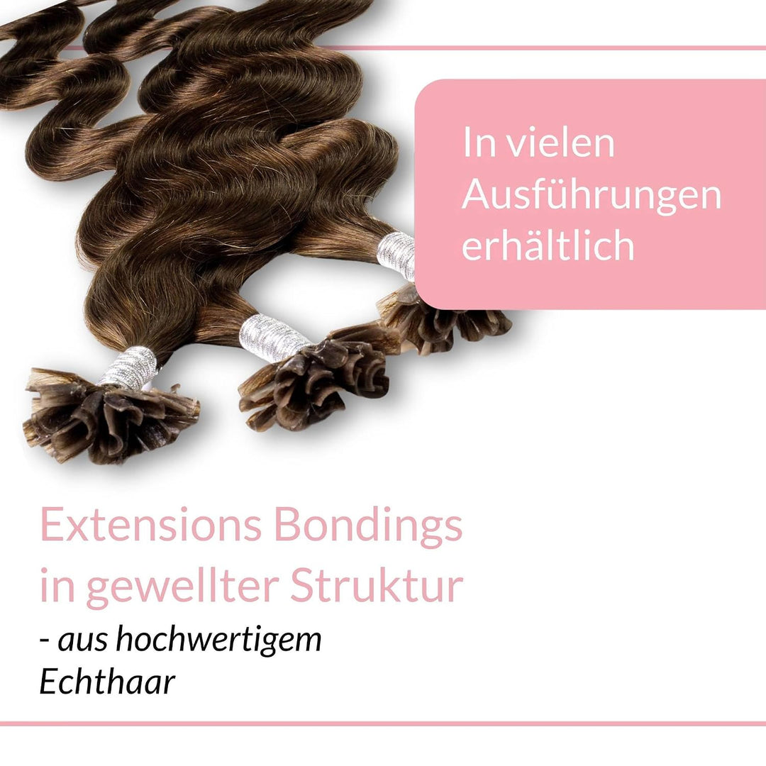 hair2heart Extensions Echthaar Bondings Gewellt - 25 Strähnen 1g 50cm 6/3 dunkelblond gold