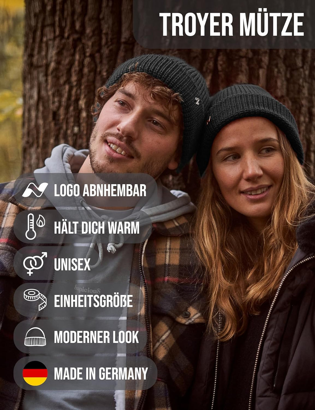 Troyer Mütze Damen & Herren - Made in Germany - Fisherman Beanie aus 100% feinster Schurwolle I Wint