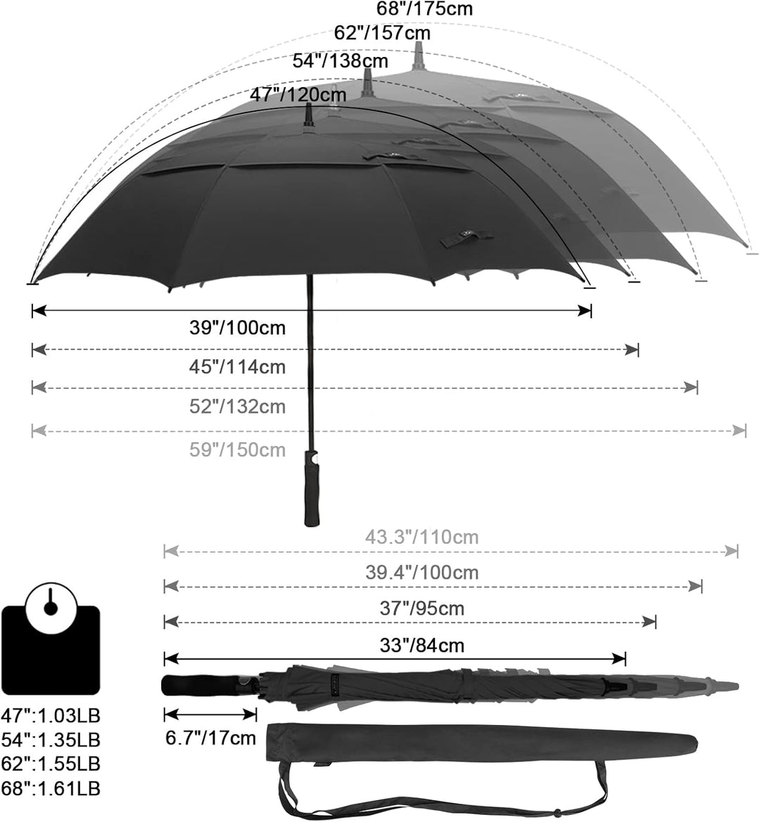 G4Free 47/54/62/68/72 Inch Regenschirm Gross Stockschirm Sturmfest Golf Schirme Automatik Regenschir