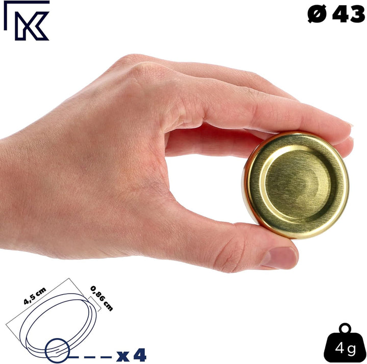 KADAX Schraubdeckel fi43 mm, Twist-Off-Deckel Set aus Metall, passend für 40ml Gläser, Ersatzdeckel