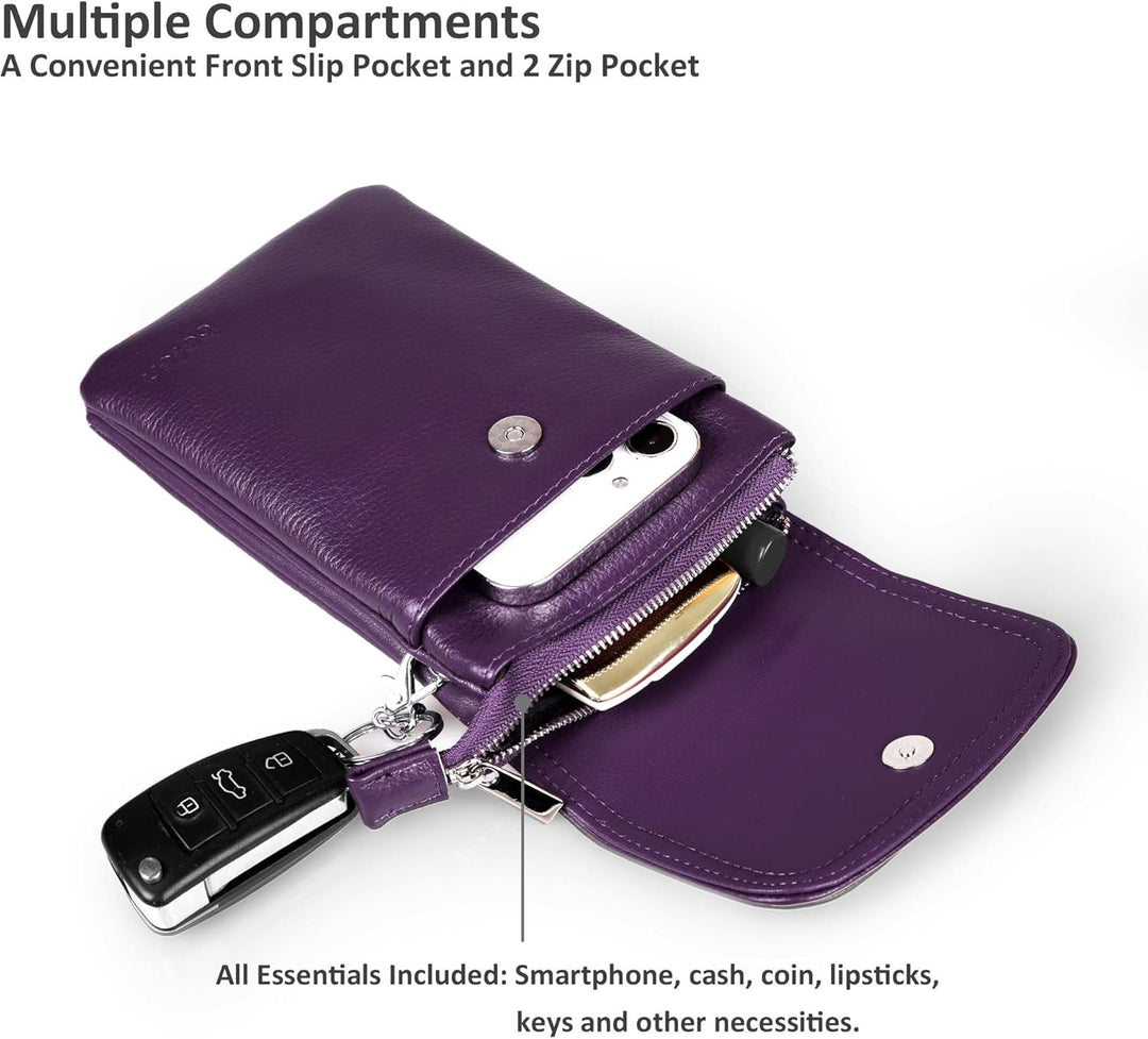 befen Echtleder Handytasche zum Unhängen Damen, Handytasche mit Geldbörse zum Umhängen Kleine Umhäng