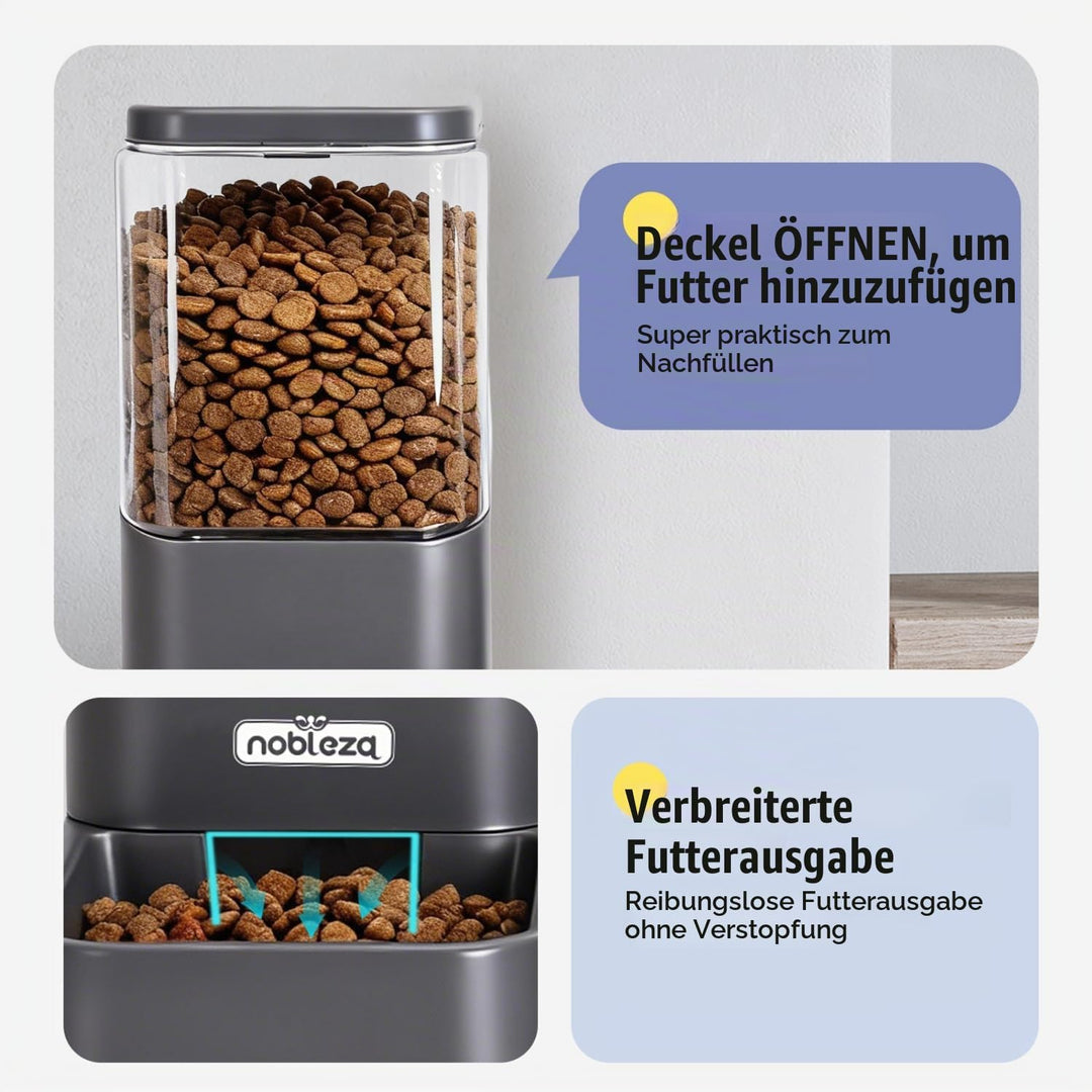 Nobleza Wasserspender Futterspender für Katze und Hund， 3.8L Automatischer Trockenfutterspender Wass