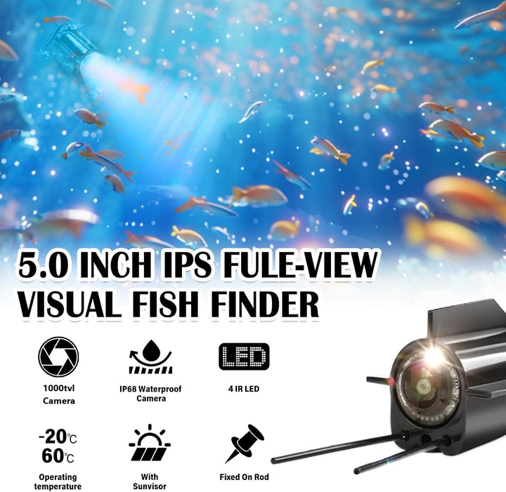 Fischfinder, Fish Finder Kamera IP65 Wasserdicht Unterwasser Kamera mit 5 Zoll IPS Display 8000mAh A