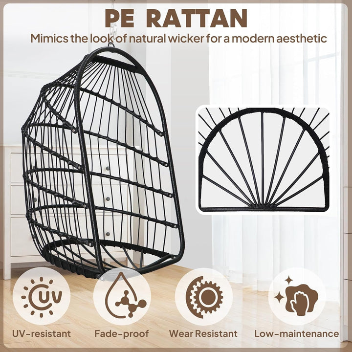 Hängesessel Faltbarer Korb-Hängesitz Rattan-Hängestuhl mit Edelstahl Aufhängeset Kettenglied UV-best
