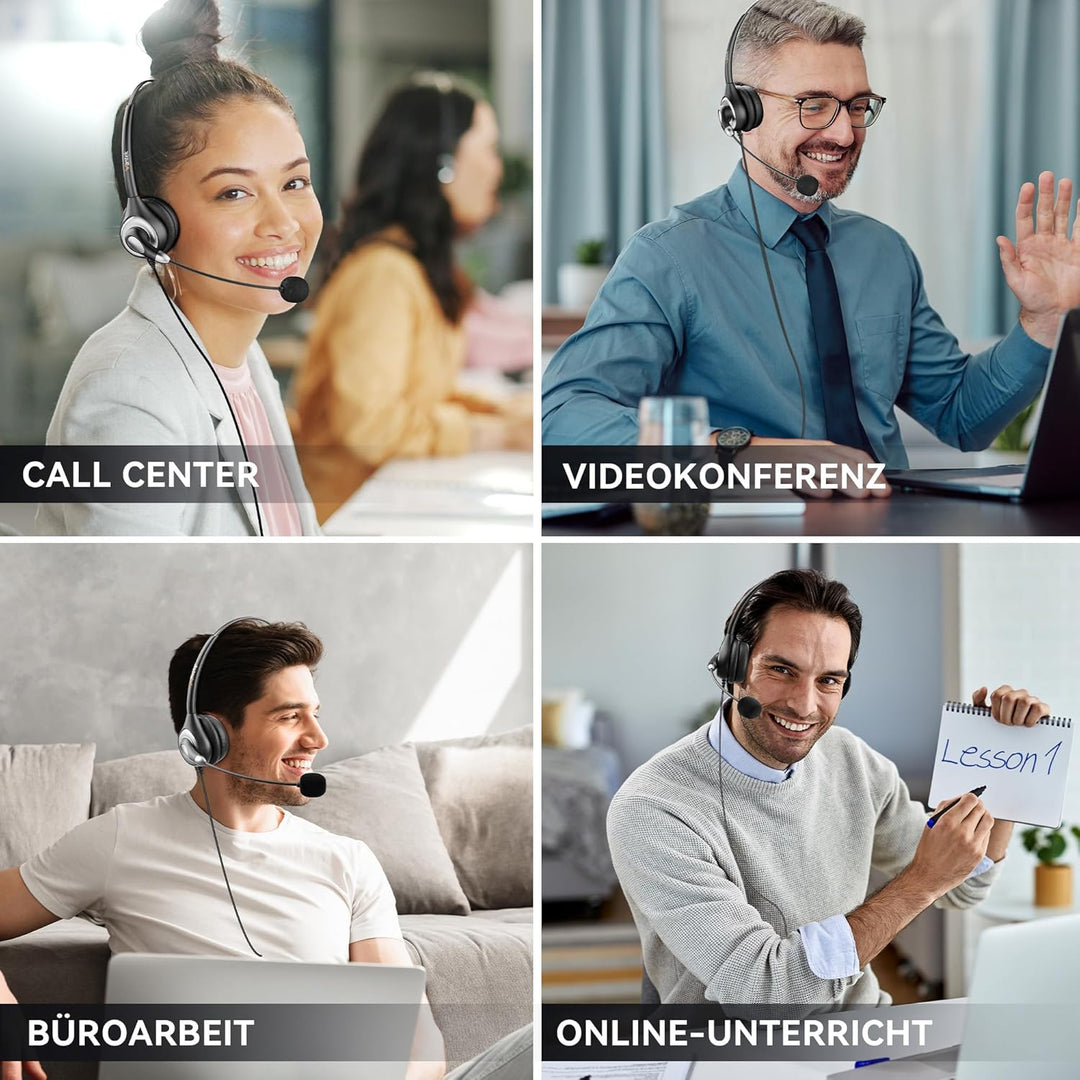 USB Headset PC mit Mikrofon Noise Cancelling, Stereo PC Kopfhörer für Laptop Business Skype UC Lync