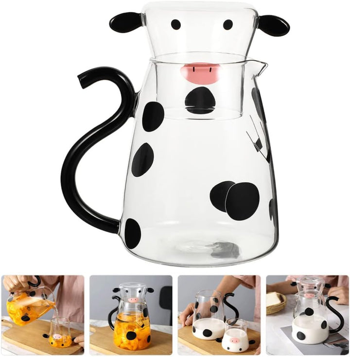 TOPBATHY Kaltwasserkrug mit Tasse für Zuhause, Glas, Saft, Getränke, Krug mit Cartoon-Kuh