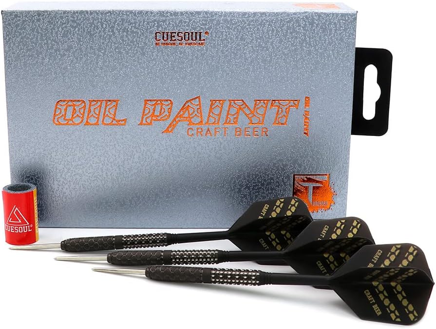 CUESOUL Steel Tip 90% Tungsten Dart Set mit Ölfarbe Finish und ROST Flights 23g CRAFT BIER-1, 23g CR