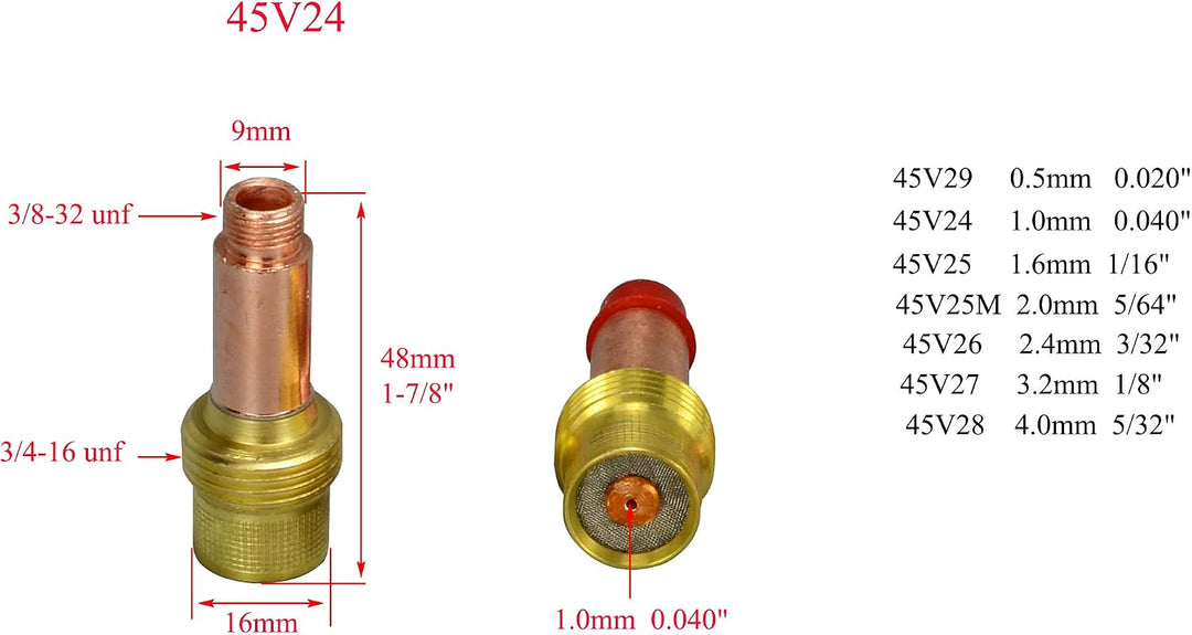 RIVERWELD TIG - Gasspiegel - Kollektorgehäuse 45V, 10N Aluminiumoxid - Düsen, Keramikkelche 54N Sort