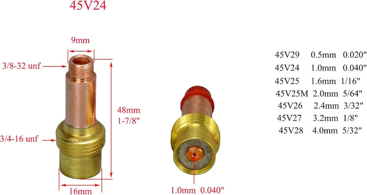 RIVERWELD TIG - Gasspiegel - Kollektorgehäuse 45V, 10N Aluminiumoxid - Düsen, Keramikkelche 54N Sort