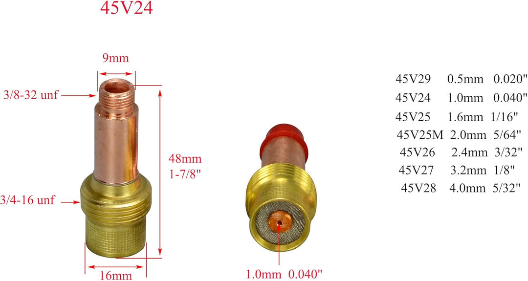 RIVERWELD TIG - Gasspiegel - Kollektorgehäuse 45V, 10N Aluminiumoxid - Düsen, Keramikkelche 54N Sort