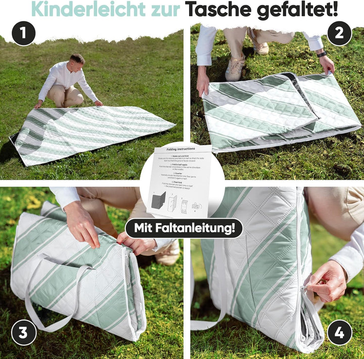 Picknickdecke wasserdicht 150x200cm isoliert & gepolstert - Stranddecke sandfrei – ideal für Camping