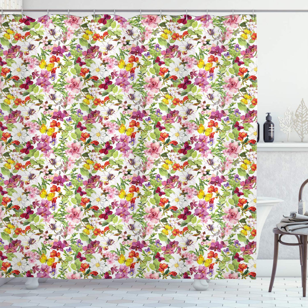 ABAKUHAUS Retro Duschvorhang, Französisch Vintage Blumen, Stoffliches Gewebe Badezimmerdekorationsse