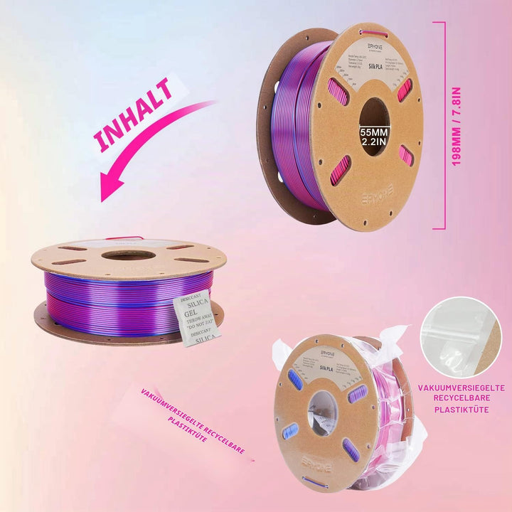 ERYONE Dual Zweifarbig PLA Filament 1.75mm, 3D Drucker Filament 1kg Spule +/- 0,02 mm, Rote und Blau