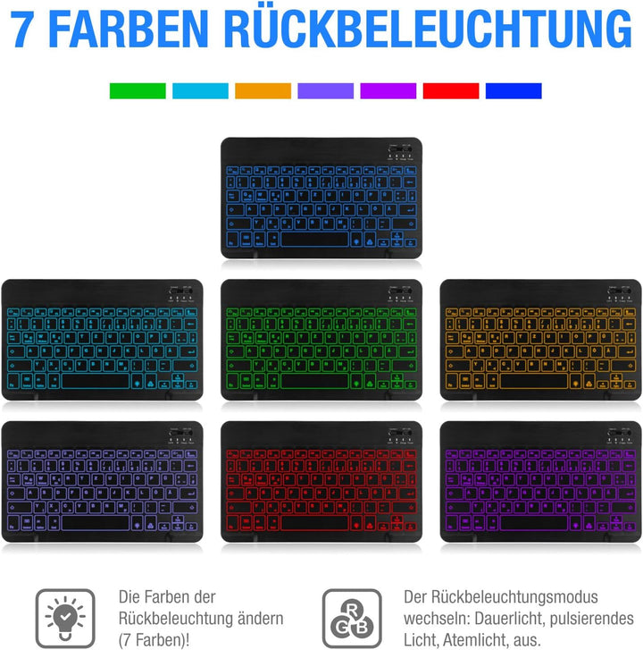 MAYPHY Kabellose Mini-Tastatur-Maus-Kombination, tragbare Tastatur mit 7-Farbiger Hintergrundbeleuch