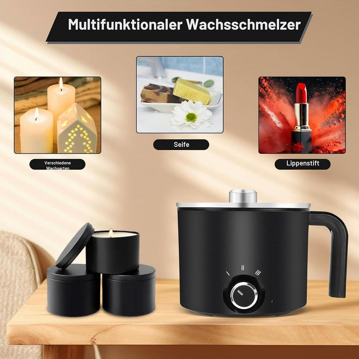 Elektrischer Wachsschmelzer 1,8L | Kerzen Selber Machen Set mit Zubehör | Wachsschmelzgerät für Soja