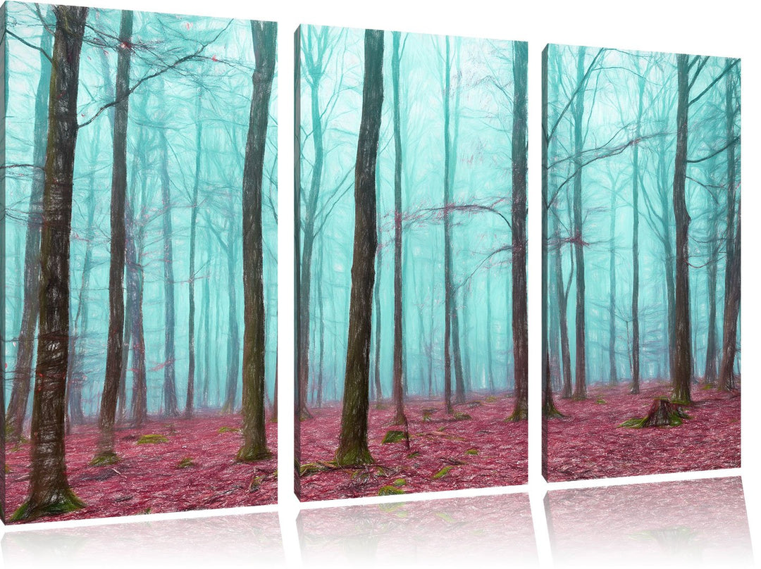 Pixxprint Wald / 3-Teilig/Gesamtmass 120cm Leinwandbild bespannt auf Holzrahmen/Wandbild Kunstdruck