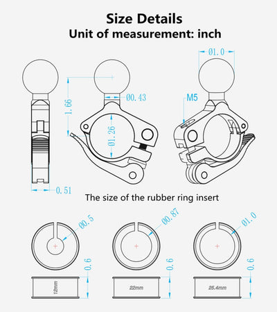 BRCOVAN Aluminiumlegierung Lenkerklemmhalterung mit 1 Zoll TPU Kugel für Schienen mit Durchmesser vo