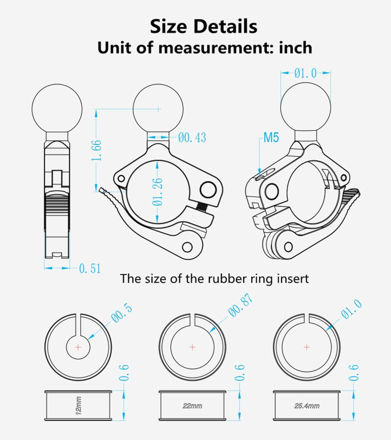 BRCOVAN Aluminiumlegierung Lenkerklemmhalterung mit 1 Zoll TPU Kugel für Schienen mit Durchmesser vo