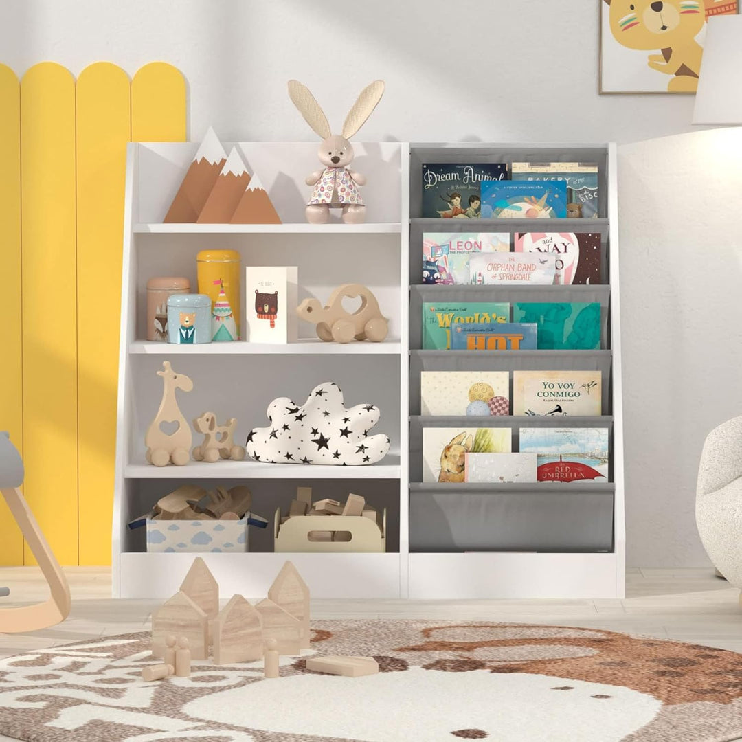 NACHES Kinderregal Bücherregal für Kinder, 90x40x80cm, mit 5 Ablage und 4 offenen Fächern, aus Holz,