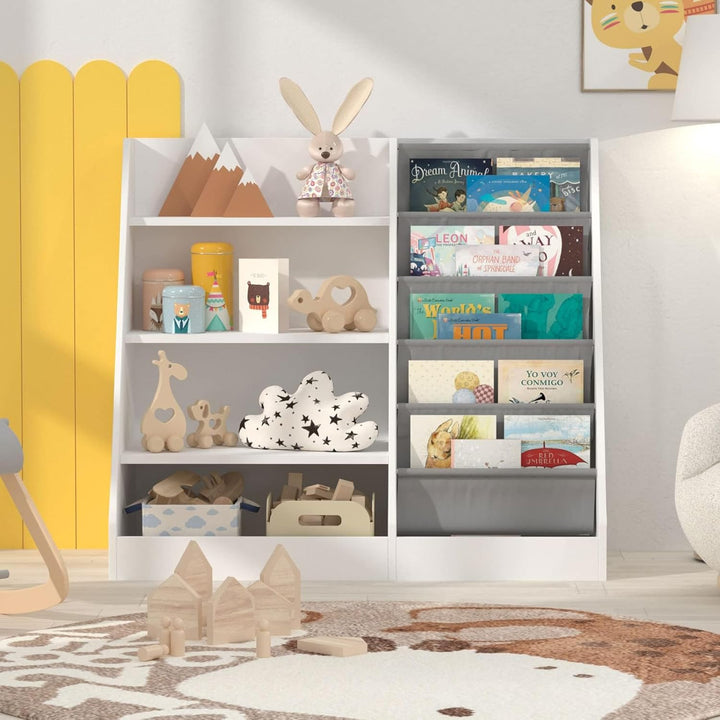 NACHES Kinderregal Bücherregal für Kinder, 90x40x80cm, mit 5 Ablage und 4 offenen Fächern, aus Holz,