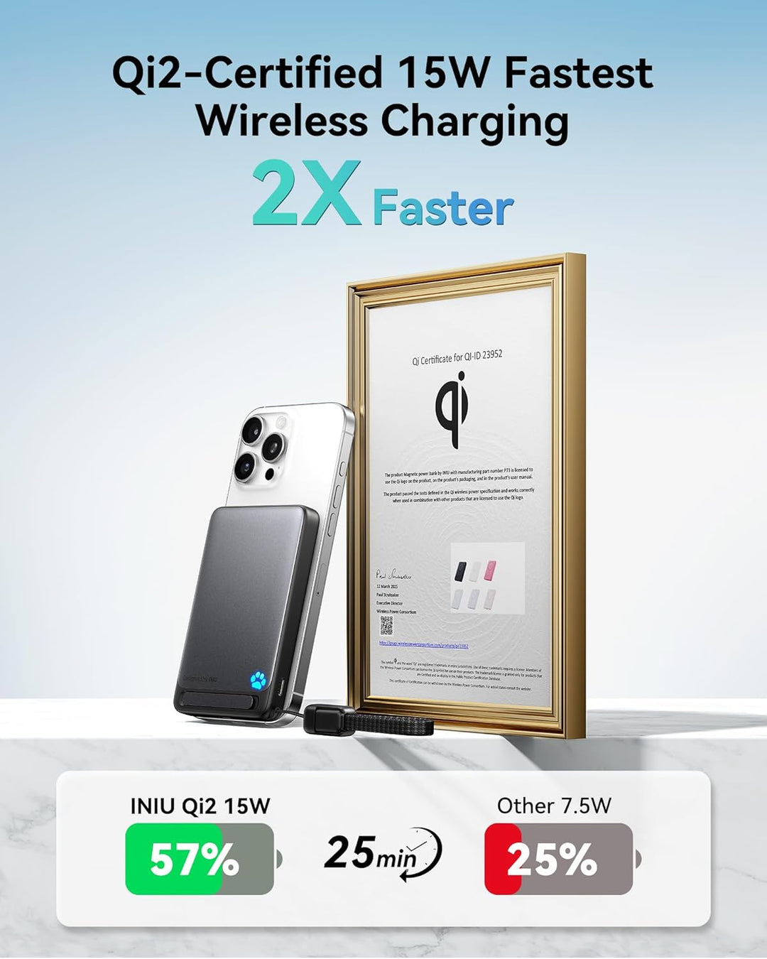INIU Powerbank für Magsafe, Schlanksten 10000mAh 45W Magnetische Power Bank, Qi2-zertifiziert Ultras