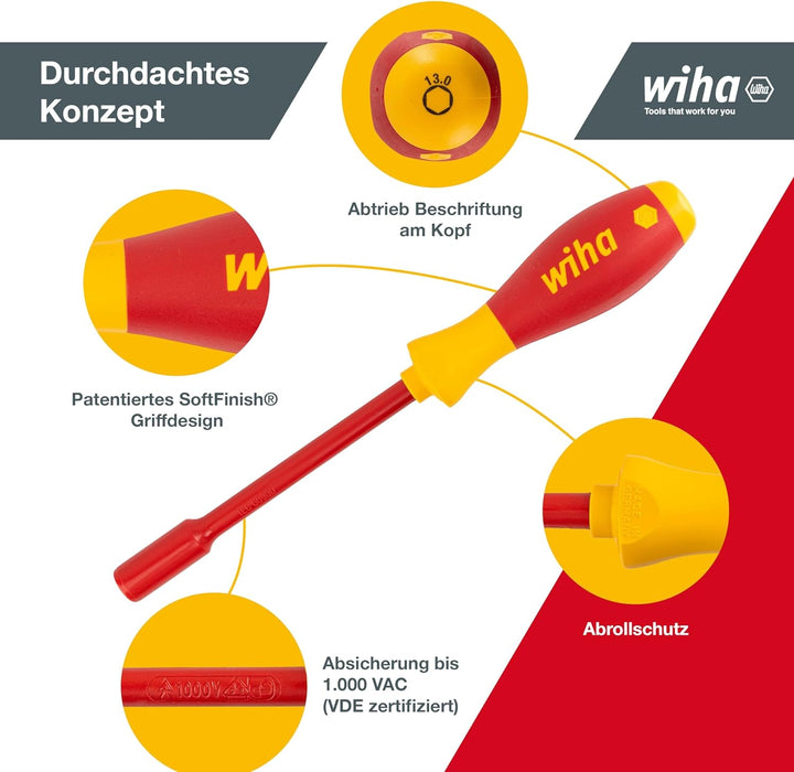 Wiha Steckschlüssel Schraubendreher Set SoftFinish® electric (29466) 5 tlg. I für Aussensechskantsch