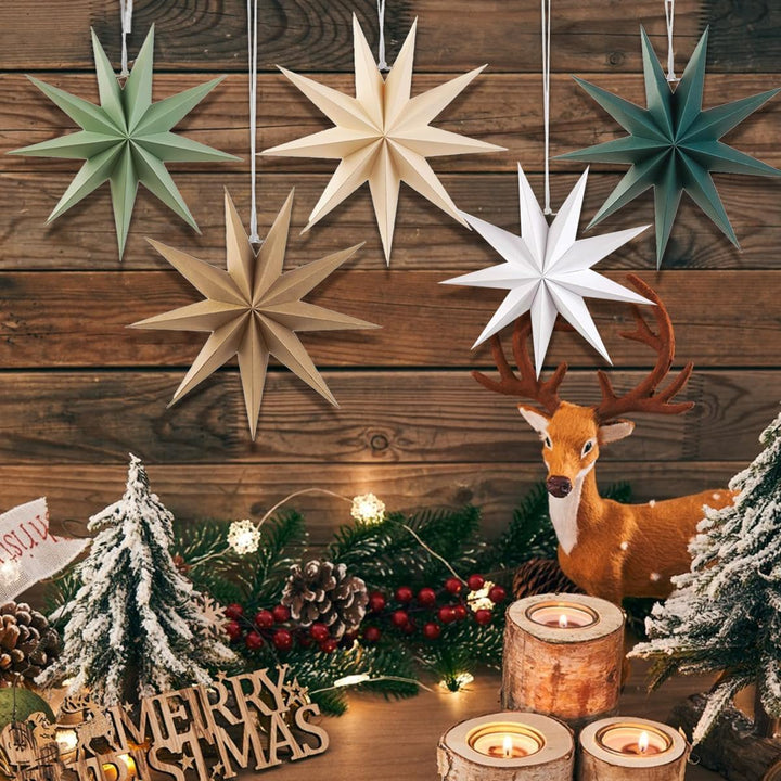 Papiersterne Weihnachten 5er Set, Kizozo Papiersterne zum aufhängen, Weihnachtsdeko Outdoor Innen Fe