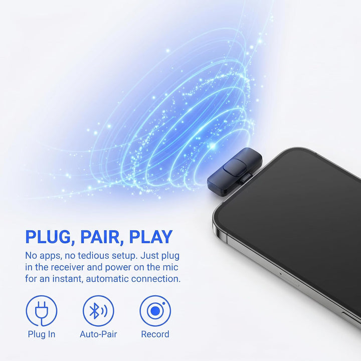 Kabelloses Lavalier Mikrofon für iPhone, Android und PC, Mini Mikrofon mit USB-C &amp; Lightning, 10h Ak