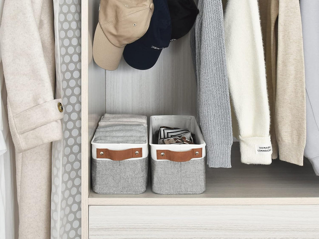 StorageWorks Schmale Aufbewahrungskorb Bad, Robuste Schrank Organizer, Körbe Aufbewahrung mit Griffe