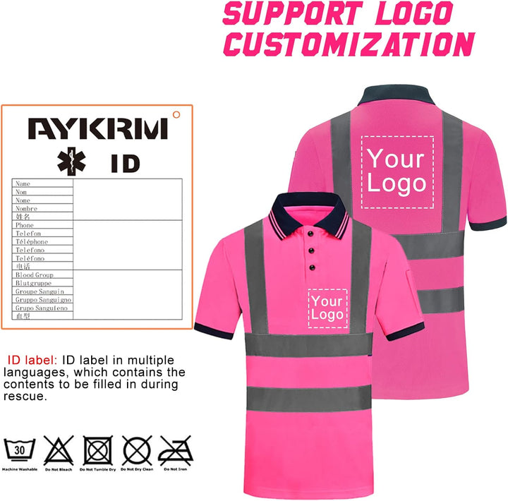 Warnschutz Polo T-Shirt Warnschutzshirt Warnshirt Warnschutz Arbeitskleidung 7 Farben M Kurzarm-rosa