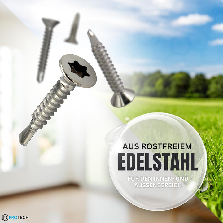 PROTECH 200 Stück Bohrschrauben Form O TORX 4,8x50 DIN 7504 Edelstahl A2 V2A Rostfrei Senkkopf-Schra