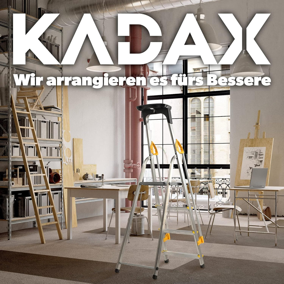 KADAX Aluleiter, Stehleiter mit Handlauf, Trittleiter belastbar bis 150kg, Leiter in 4 Stufen, klapp