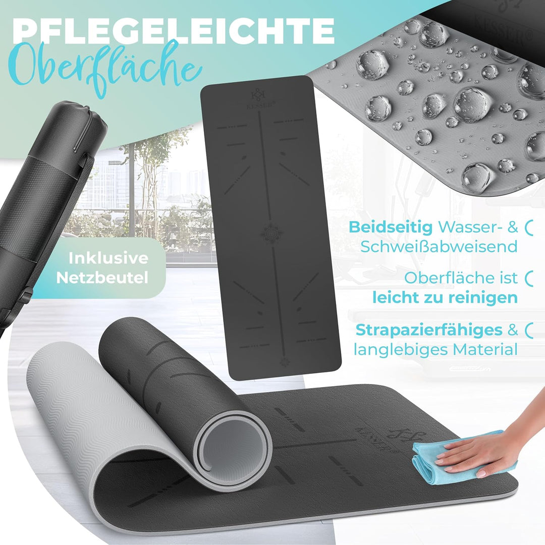 KESSER® Gymnastikmatte mit Tragegurt rutschfest TPE Yogamatte Gepolstert & rutschfest Fitnessmatte,