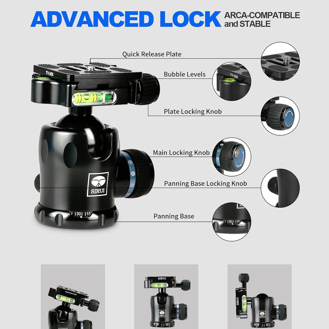 SIRUI AM124 Carbon Reise Stativ mit AM01 Kugelkopf, dreieckige Mittelsäule,leichtes Kamerastativ/Rei