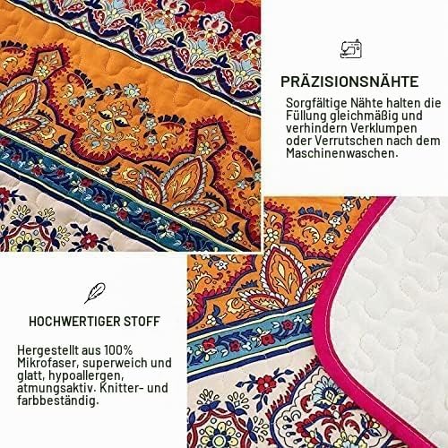 WONGS BEDDING Tagesdecke 200x220 Bettüberwurf Boho Decke Steppdecke 3 teilig Doppelbett Gesteppt Bet