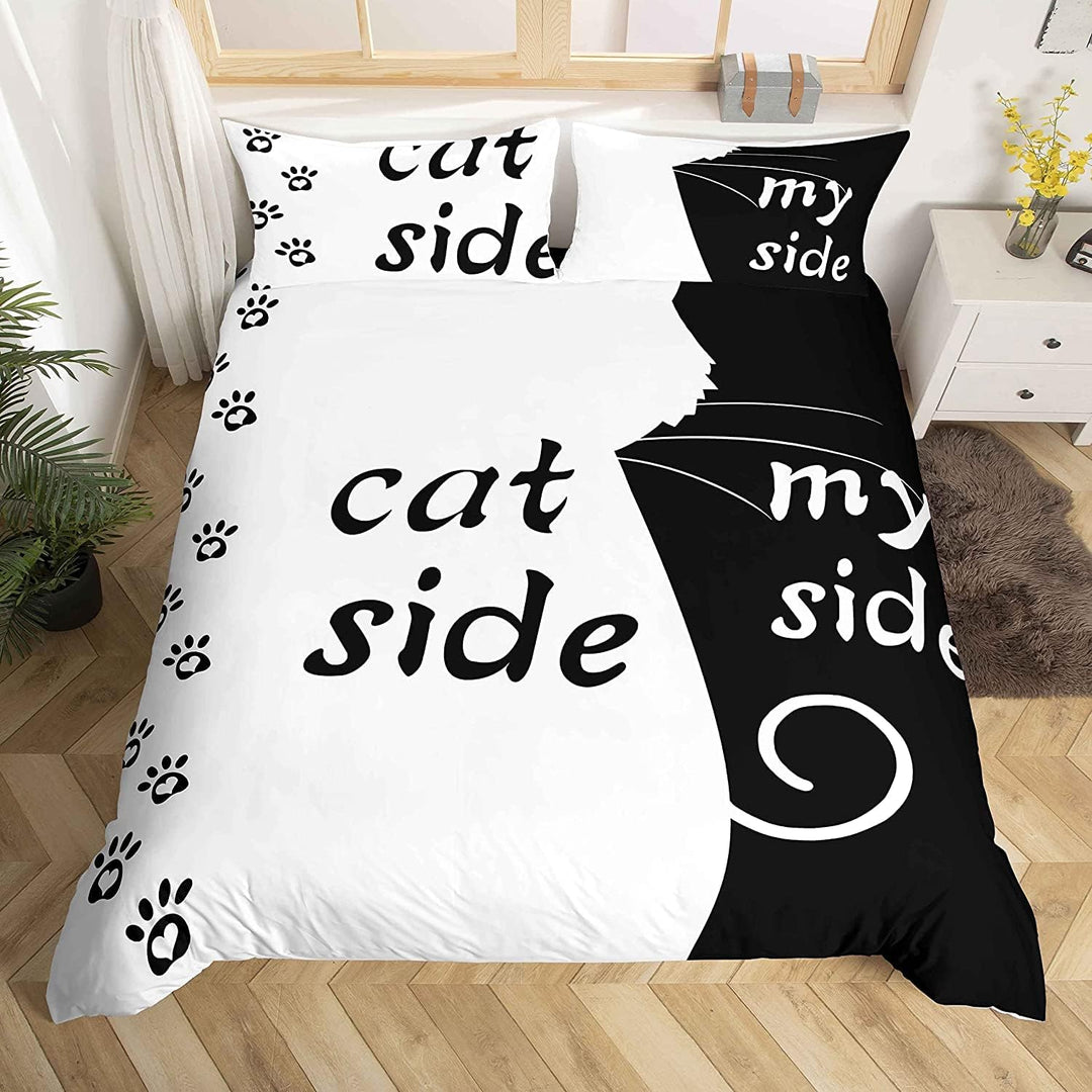 Katzenseite Und Meine Seite Bettwäsche Set 135 x 200 Kawaii Katze Bettbezug für Paare Frauen Mädchen