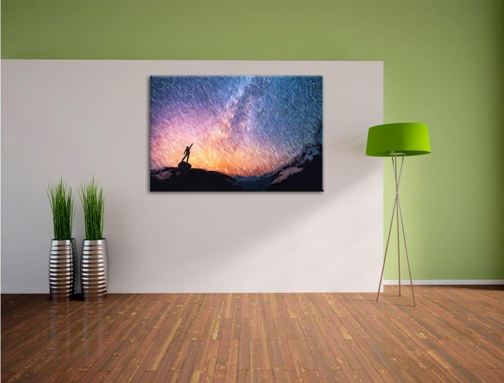 Pixxprint Sternenfänger Milchstrasse Kunst Pinsel Effekt, Format: 100x70 auf Leinwand, XXL riesige B