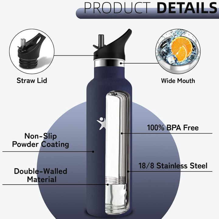 Trinkflasche Edelstahl, Wasserflasche 750ml, BPA-Frei, Thermosflasche mit Strohhalm, Isolierflasche